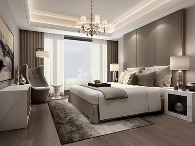 现代卧室床具电视柜椅子组合整体模型