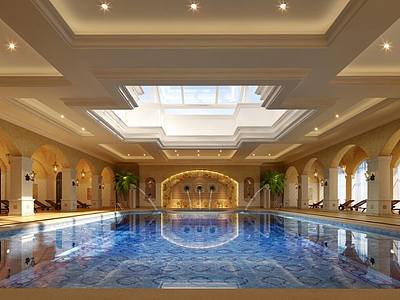 现代豪华室内游泳池整体模型