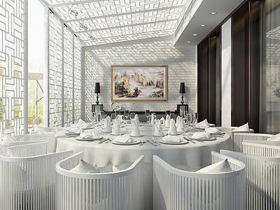 工装白色餐厅整体模型