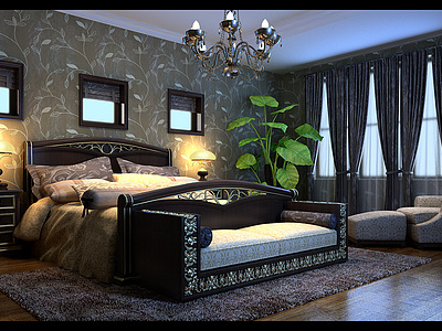 欧式古典风卧室整体模型