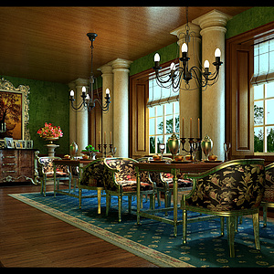 古典美式餐厅整体模型