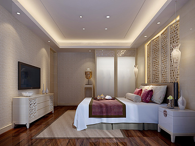 现代简约时尚卧室卧房整体整体模型