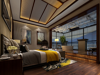 新中式卧室整体模型