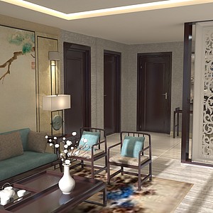 新中式客厅整体模型