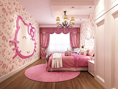 粉色kitty猫卧室整体模型