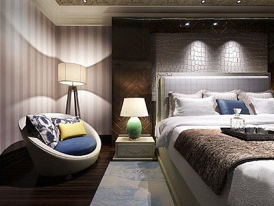 现代卧室双人床整体模型