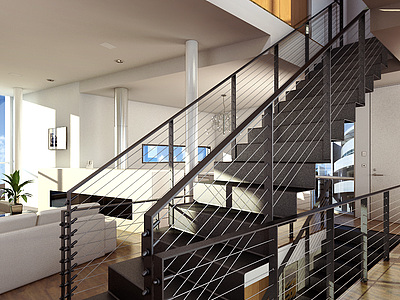 现代时尚复式楼楼梯整体模型