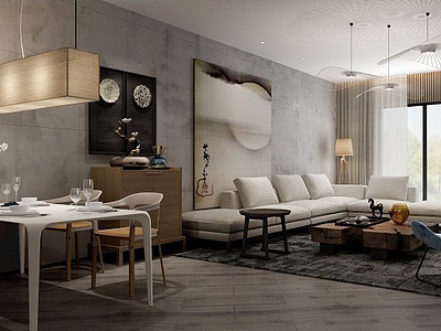 北欧风格沙发餐桌组合3d模型
