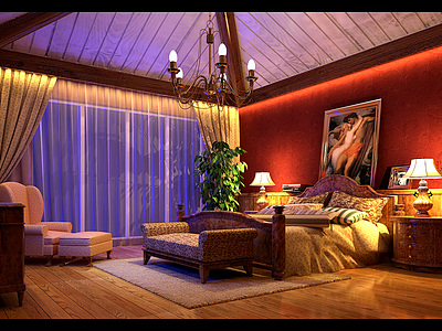复古风欧式卧室整体模型