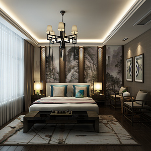 新中式卧室整体模型