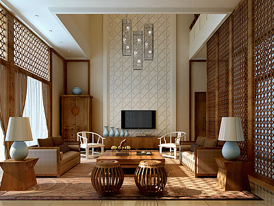 现代日式客厅整体模型