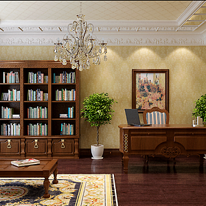 美式书房整体模型