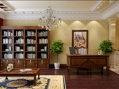 美式书房整体模型