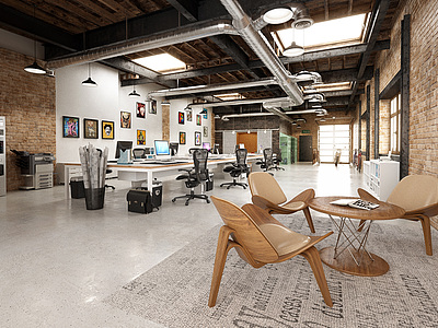 现代办公空间办公桌3d模型