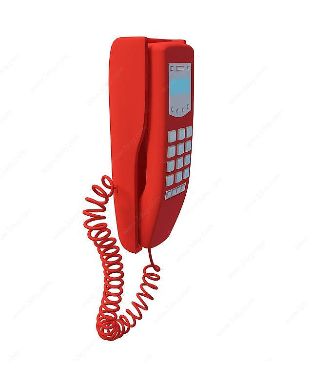 红色壁挂式电话机3D模型