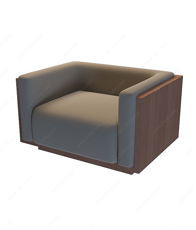 现代木质单人沙发3D模型