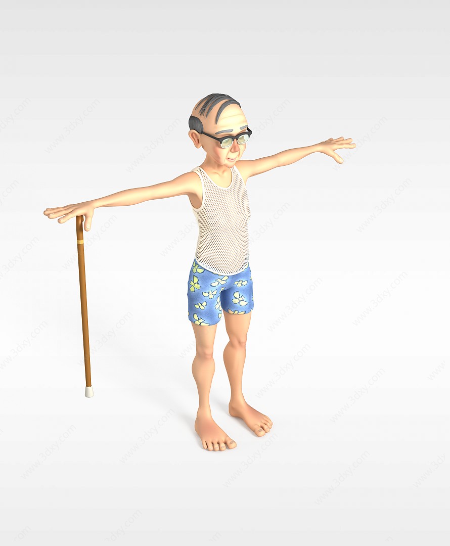 健身老人3D模型