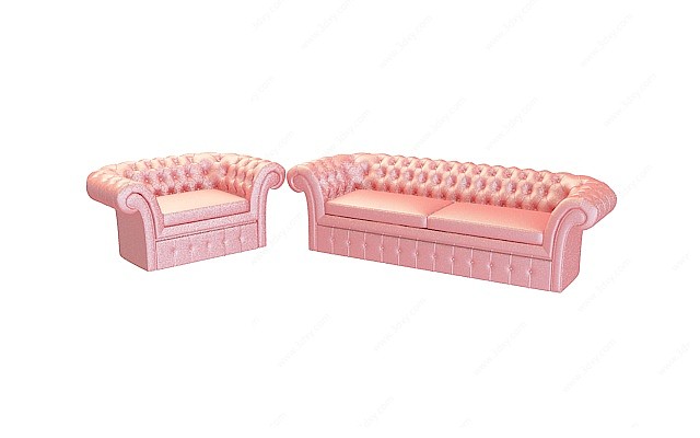 欧式粉色真皮沙发组合3D模型