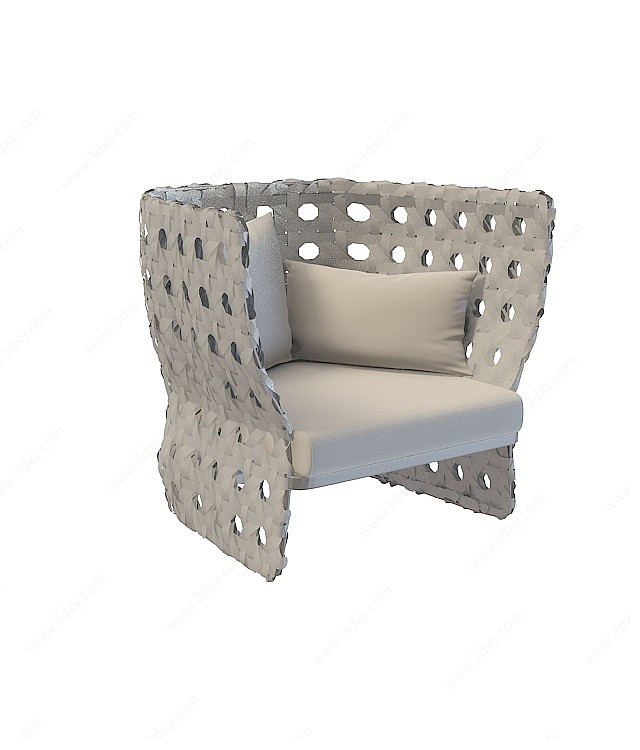 藤编单人沙发3D模型