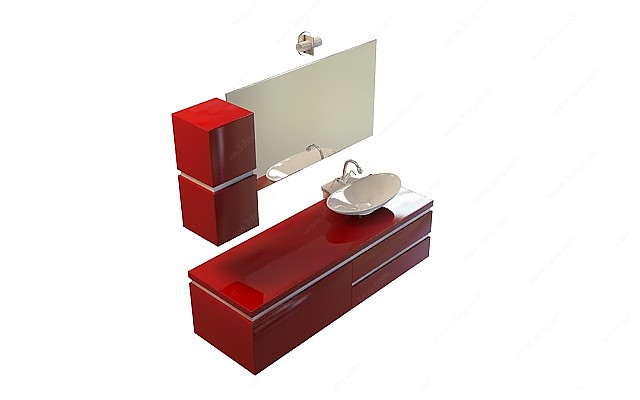 红色洗面台柜3D模型