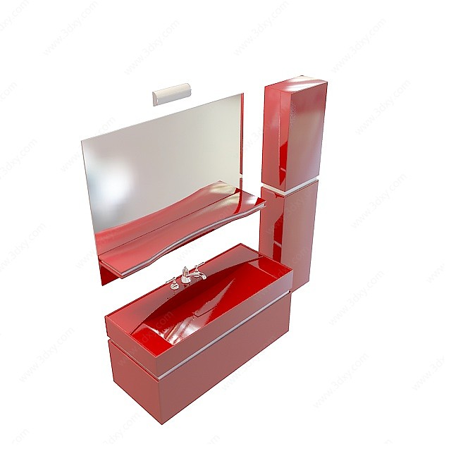 红色洗手台柜3D模型