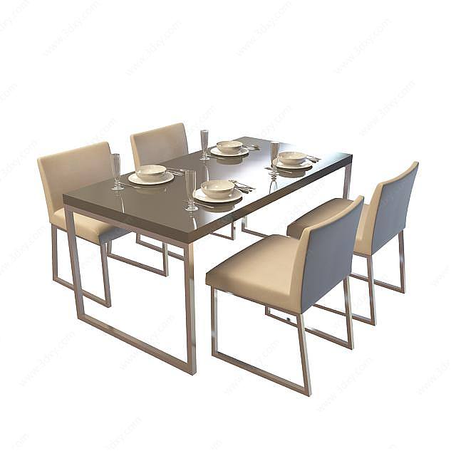 布艺餐桌椅组合3D模型