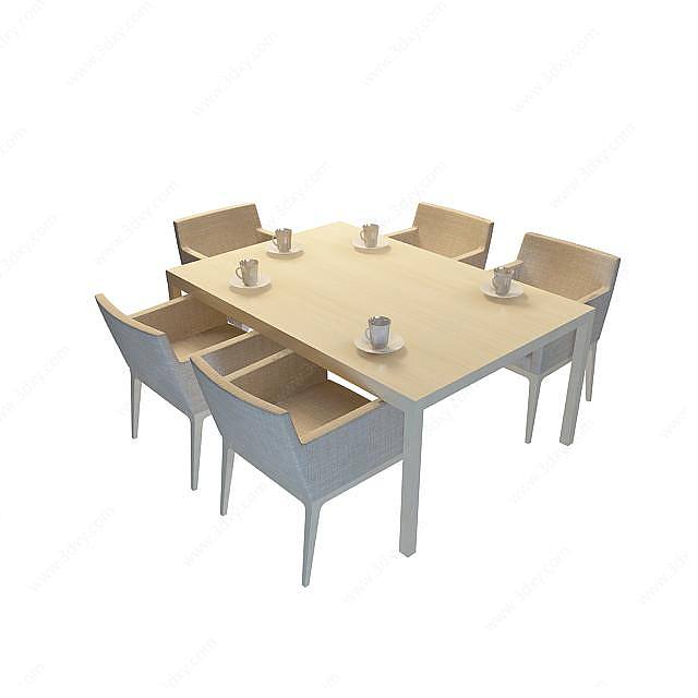 布艺木质餐桌椅组合3D模型