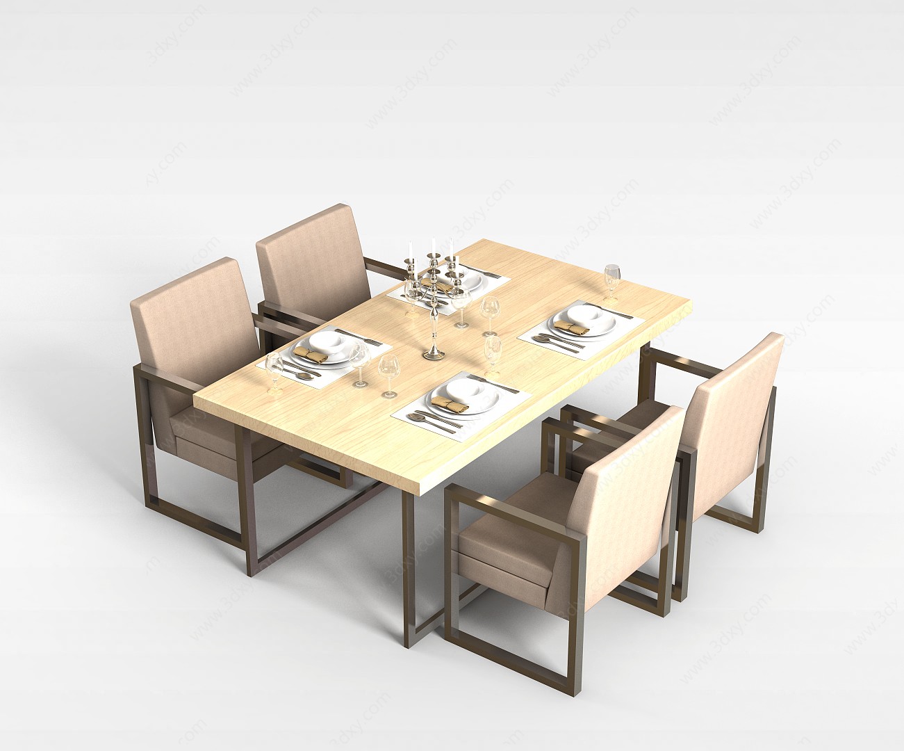 不锈钢餐桌组合3D模型