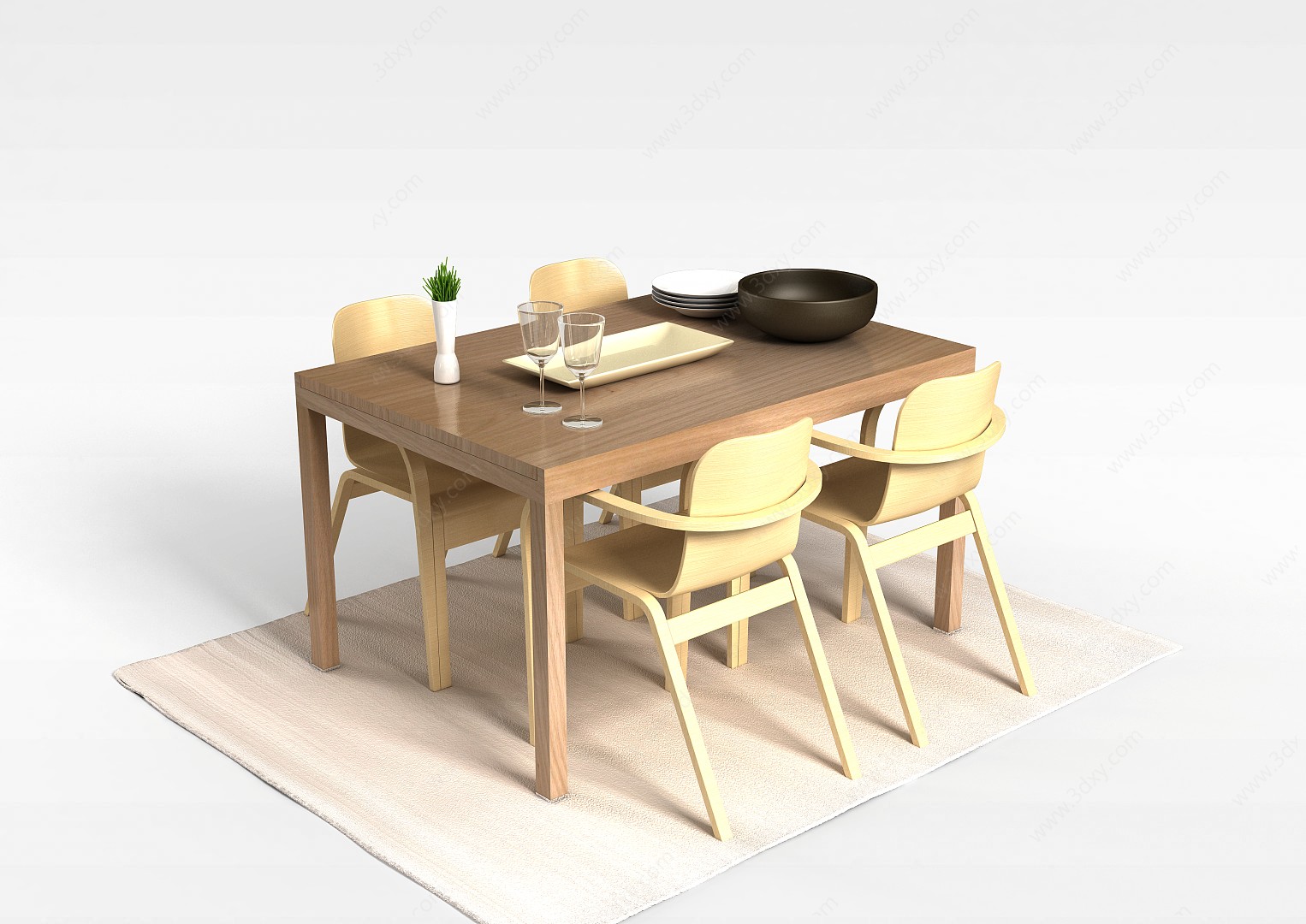 家用实木餐桌椅3D模型