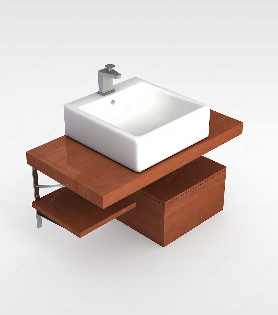 实木方形洗面台盆3D模型