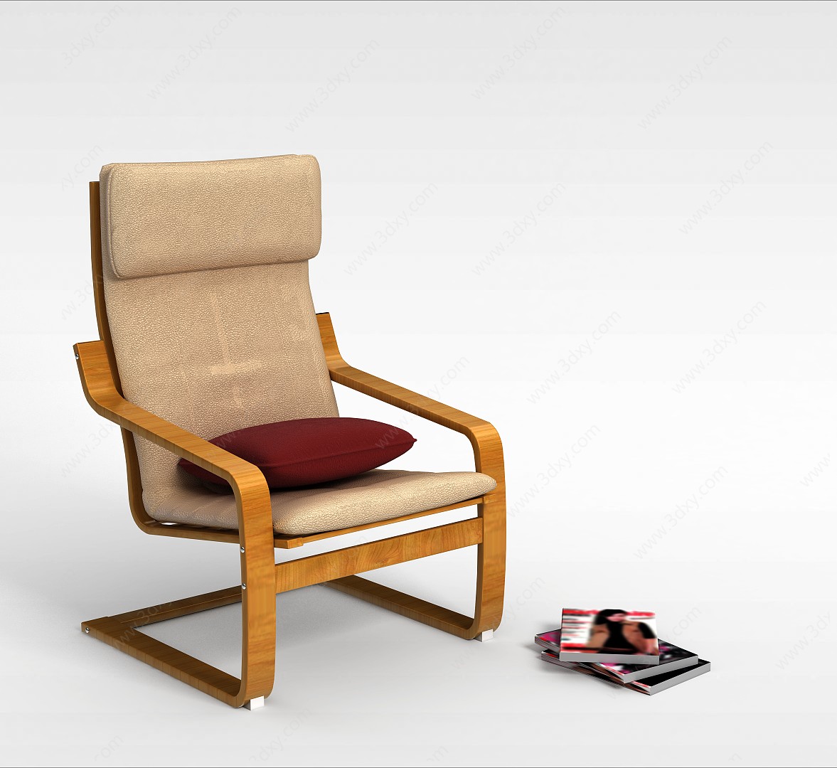 现代木质扶手休闲椅3D模型