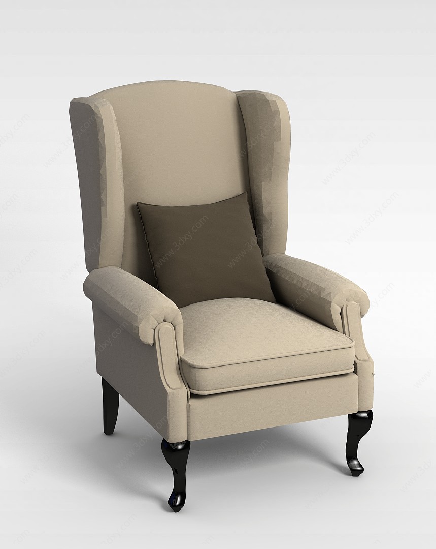 欧式白色布艺休闲椅3D模型