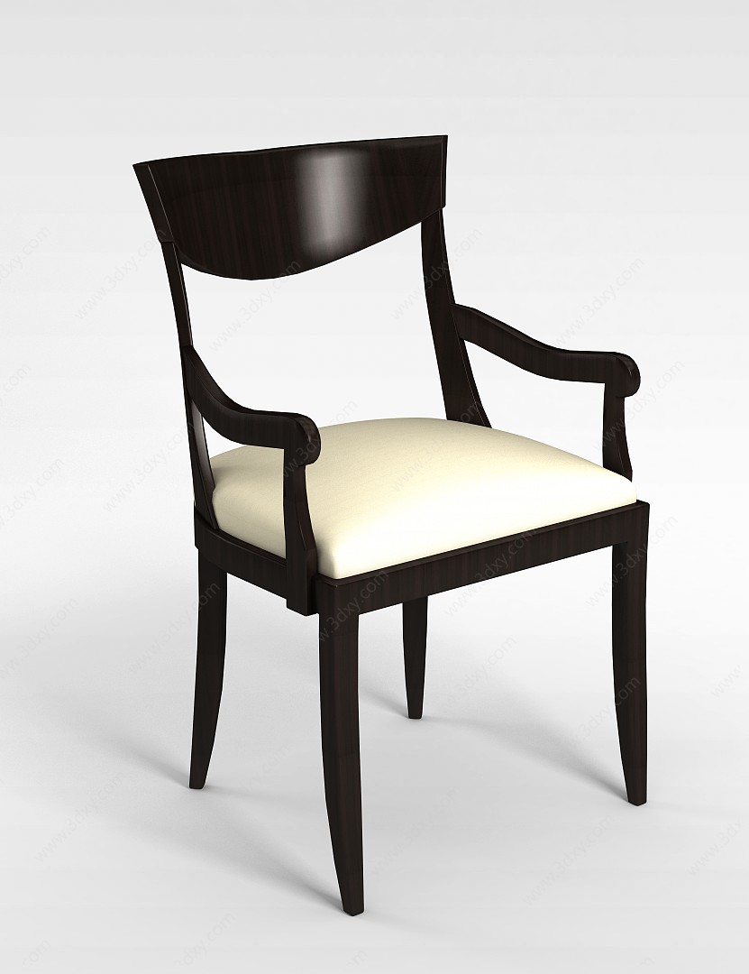 现代黑胡桃实木座椅3D模型