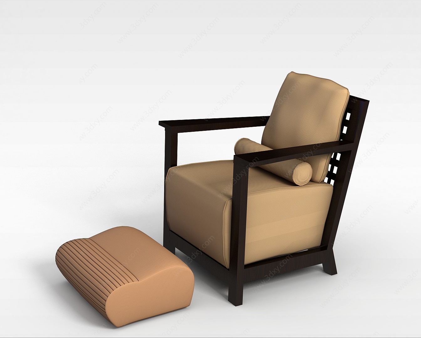 棕色沙发椅和沙发凳3D模型
