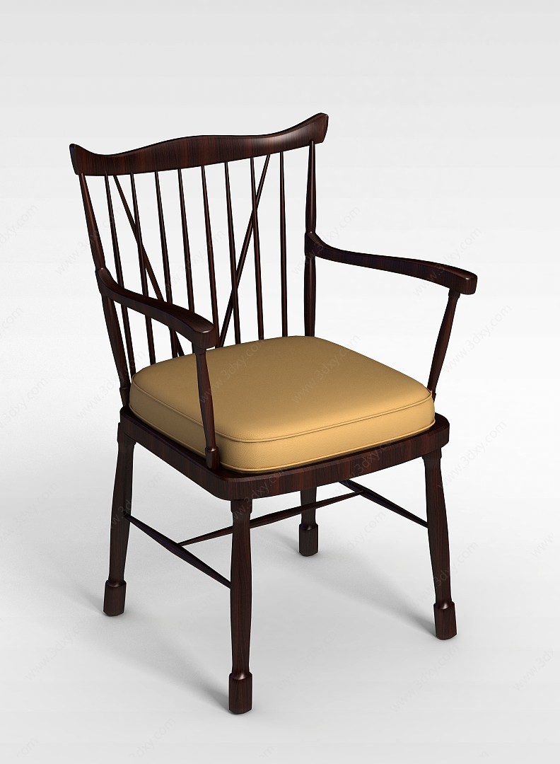现代木质扶手餐椅3D模型