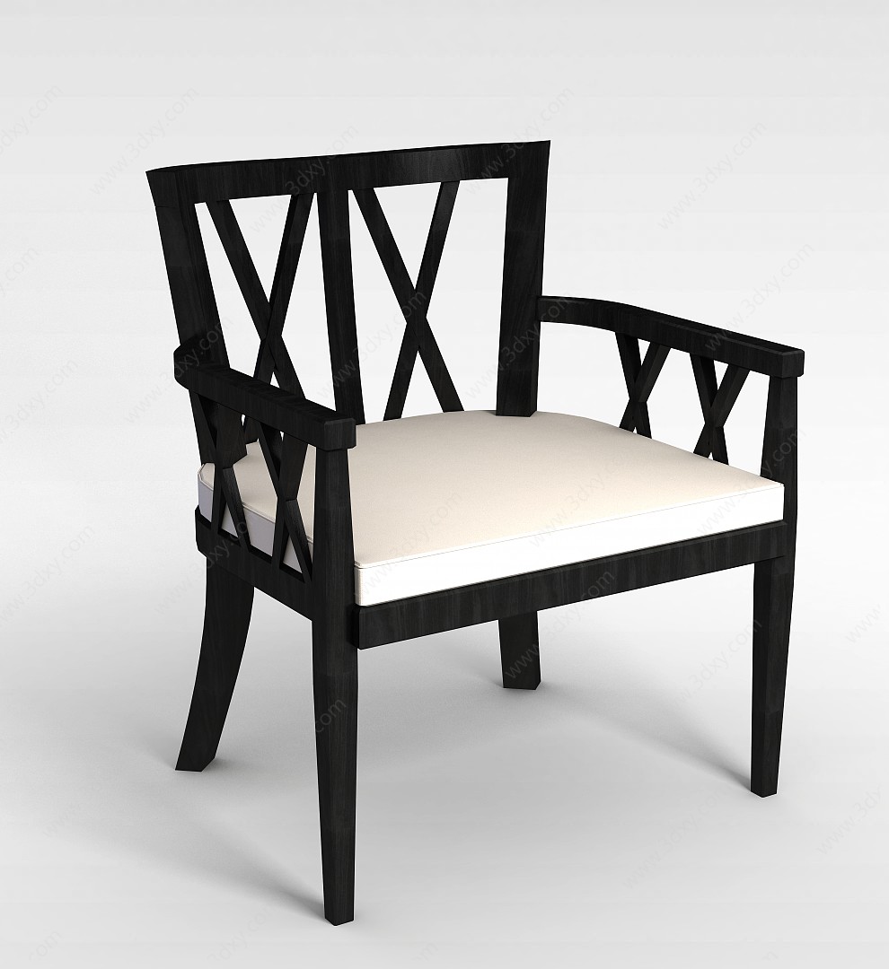 新中式黑木椅子3D模型