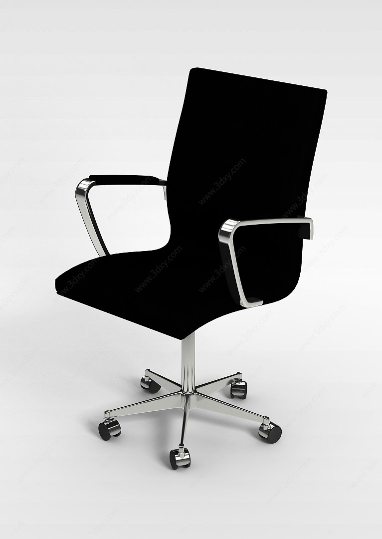 现代普通黑色皮革办公椅3D模型