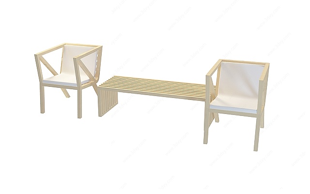 一组实木椅3D模型