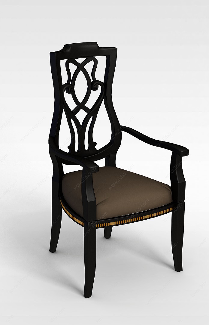 欧式黑色实木餐厅椅3D模型