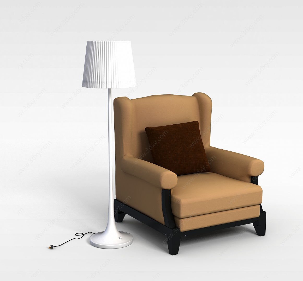 皮质沙发椅和落地灯3D模型