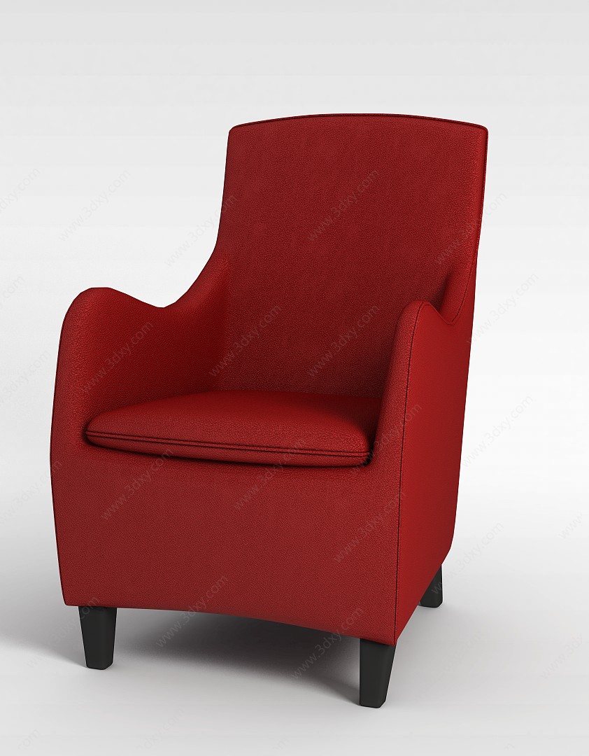 红色皮质沙发椅3D模型