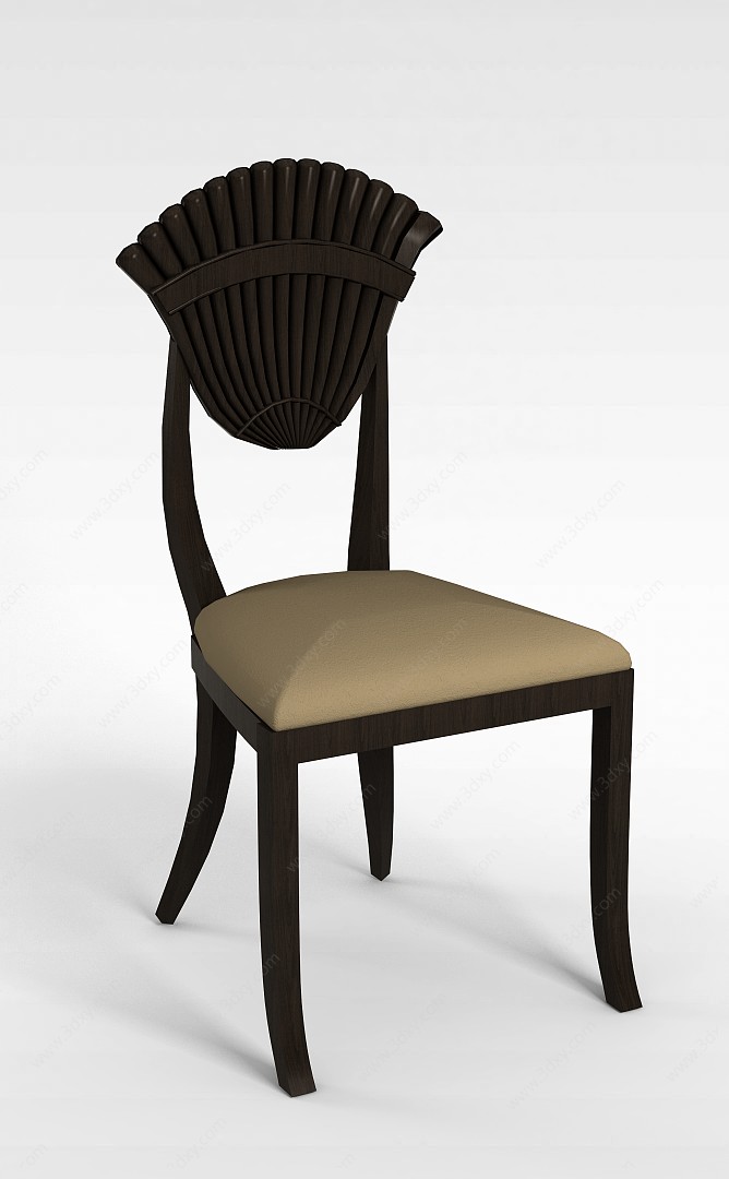棕色木质靠背椅3D模型