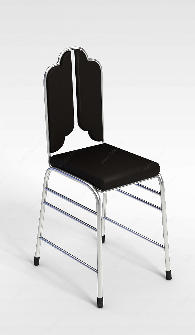 时尚黑皮不锈钢腿椅子3D模型