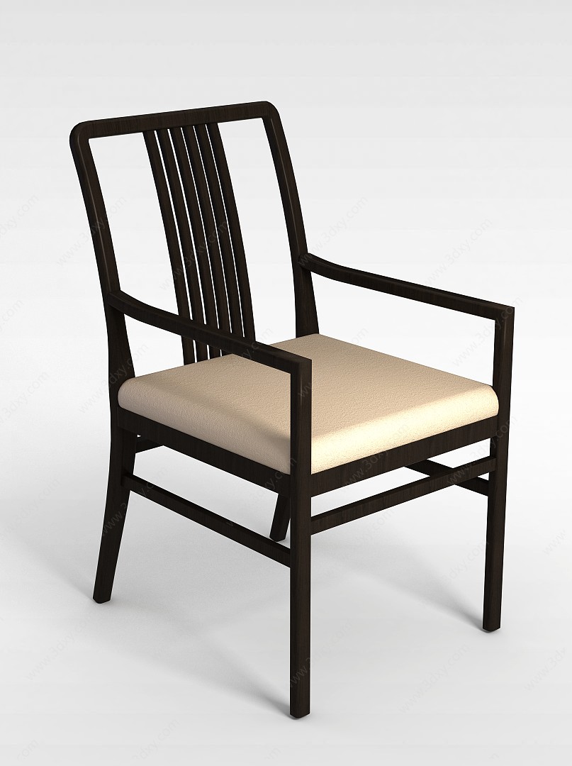 褐色实木扶手椅3D模型