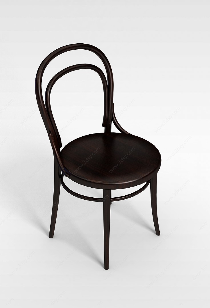 圆形棕色实木椅3D模型