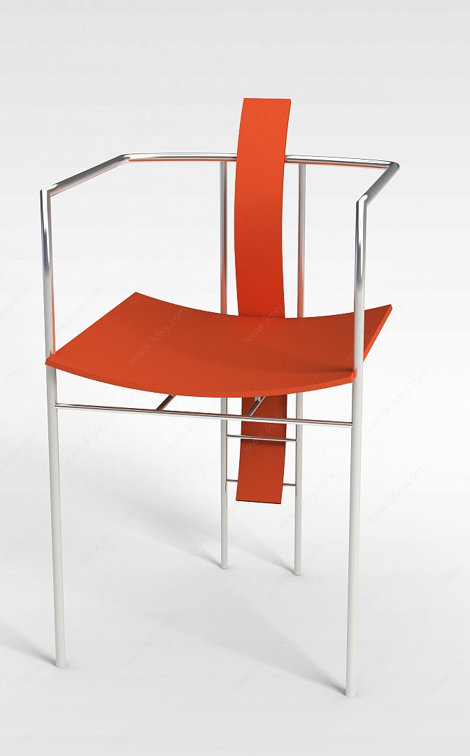 橙色不锈钢扶手椅子3D模型