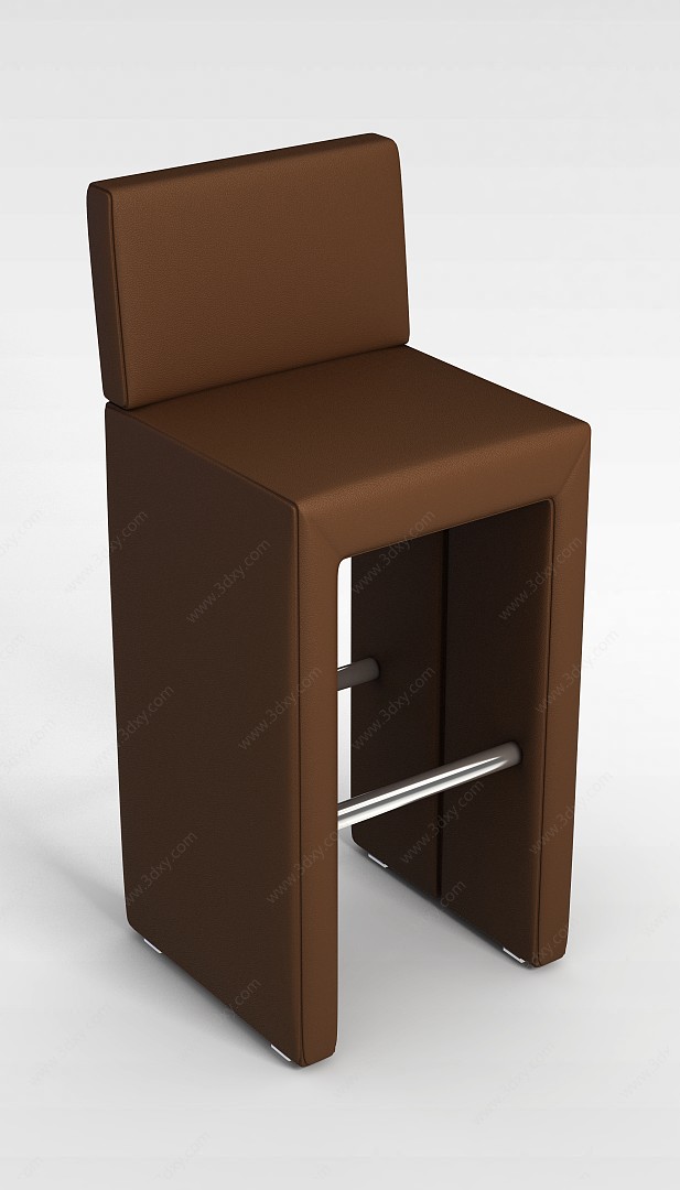 棕色皮质吧椅3D模型