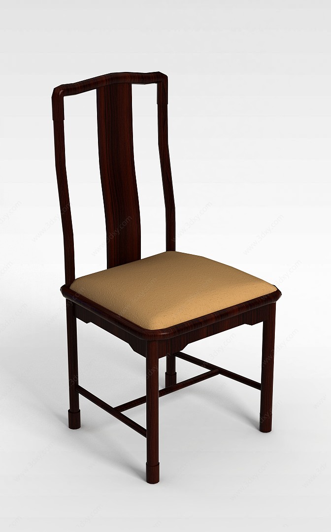 现代风格棕色实木靠背椅3D模型
