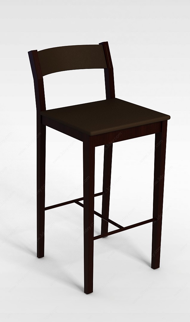 现代棕色实木吧椅3D模型