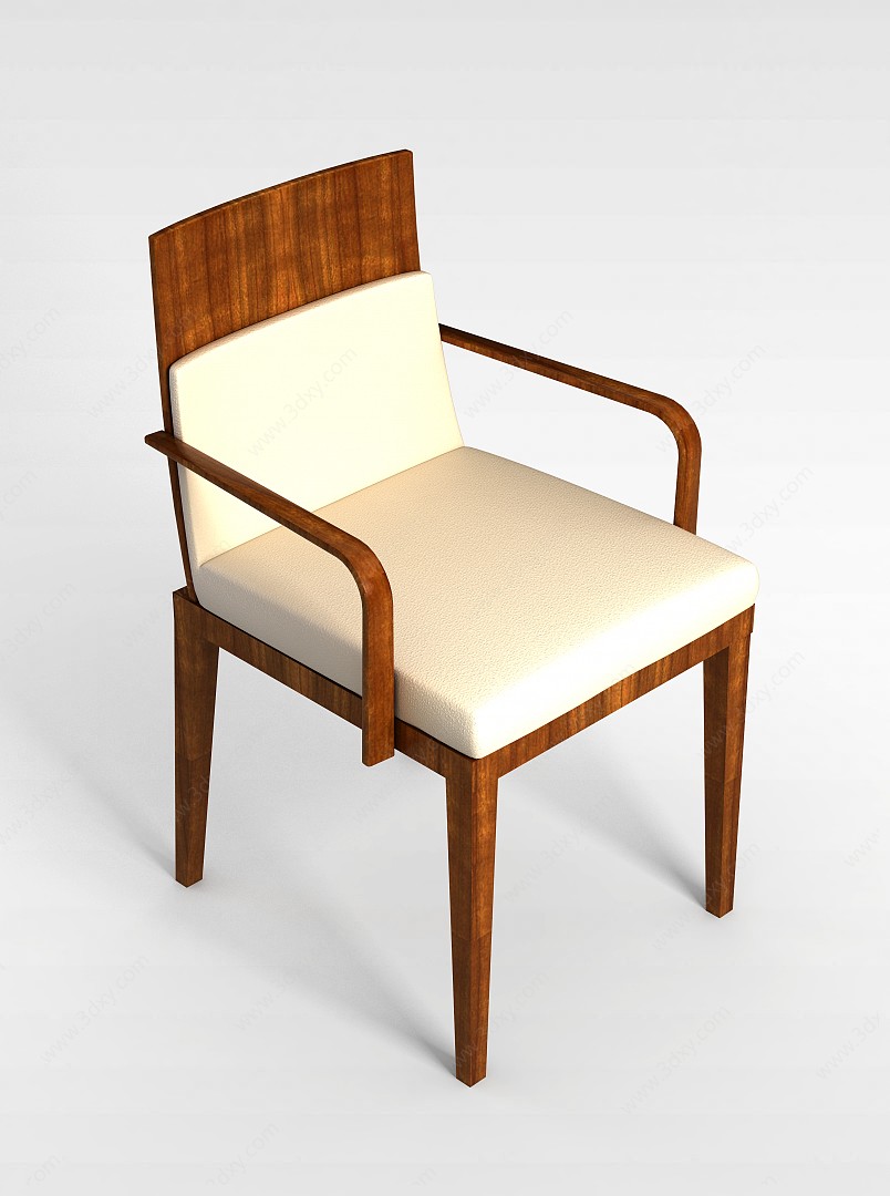 黄色实木扶手椅3D模型